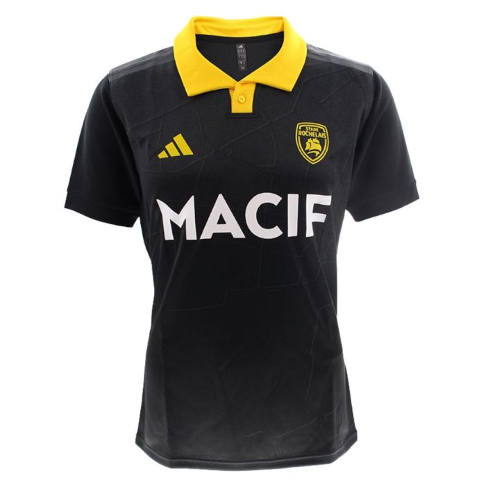 Camiseta negra de casa Stade Rochelais 2025/2026 Adidas cuello amarillo