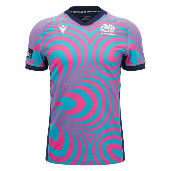 Camiseta entrenamiento rugby Escocia neón Macron vista frontal