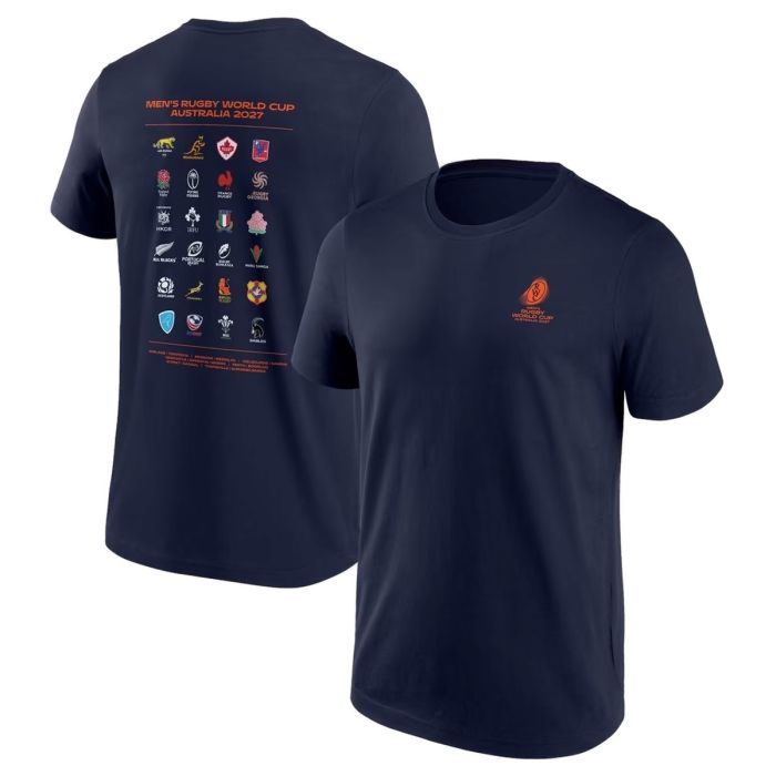 Camiseta algodón azul marino colección Unions RWC 2027 mangas cortas