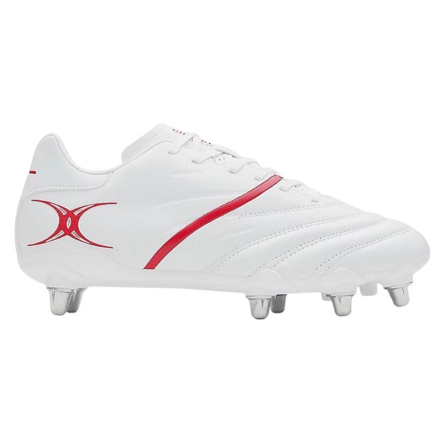 Botas de rugby SideSTEP X20 POWER 8S con tacos de rosca Blanco/Rojo - GILBERT