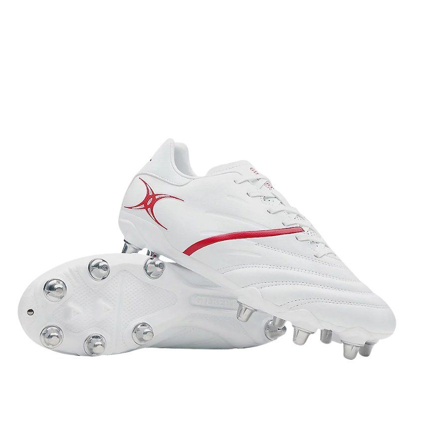 Botas de rugby SideSTEP X20 POWER 8S con tacos de rosca Blanco/Rojo - GILBERT