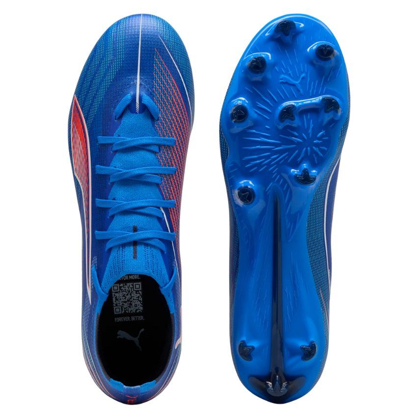 Botas de rugby Ultra 6 Match FG/AG con tacos moldeados para terreno firme, azul y rojo - PUMA