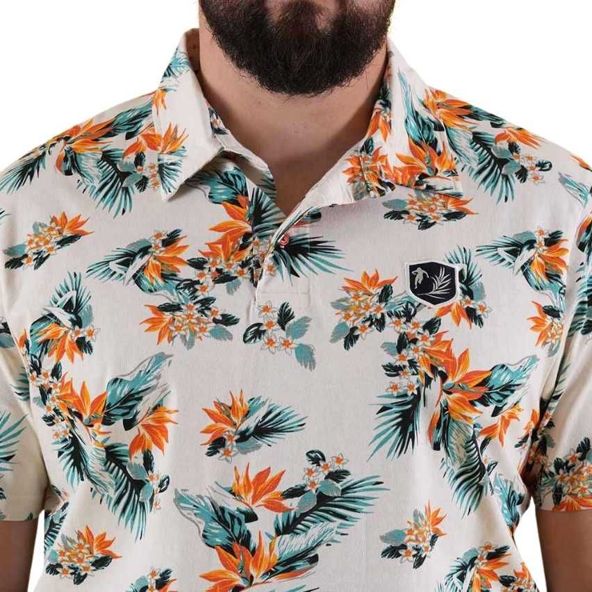 Polo Rugby de Manga Corta Palm Beach Blanco Roto con Estampado - Ruckfield