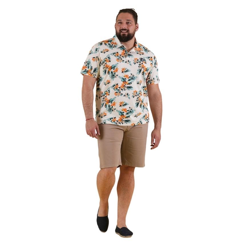 Polo Rugby de Manga Corta Palm Beach Blanco Roto con Estampado - Ruckfield