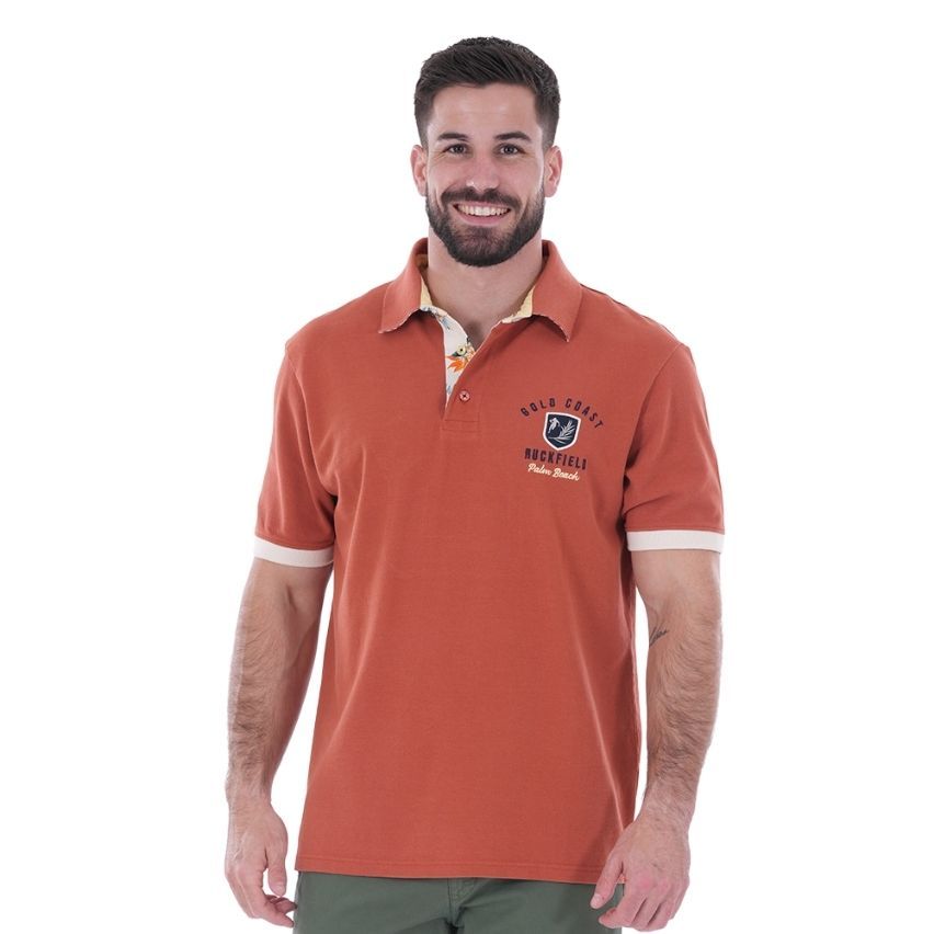 Polo de Rugby de Manga Corta Palm Beach terracota - Ruckfield
