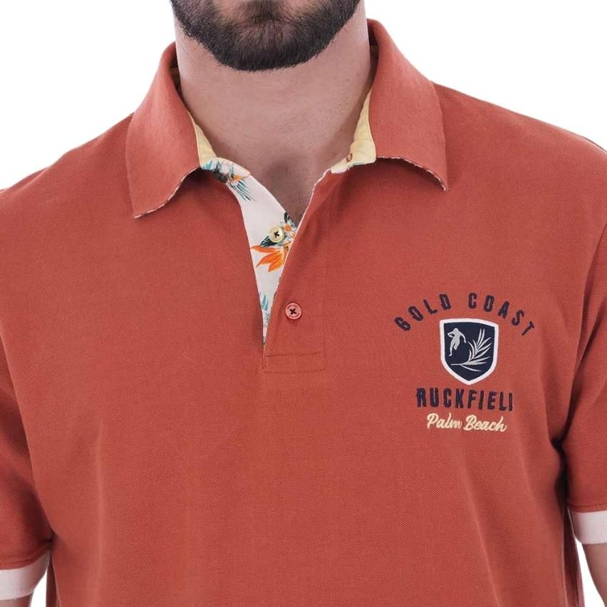 Polo de Rugby de Manga Corta Palm Beach terracota - Ruckfield