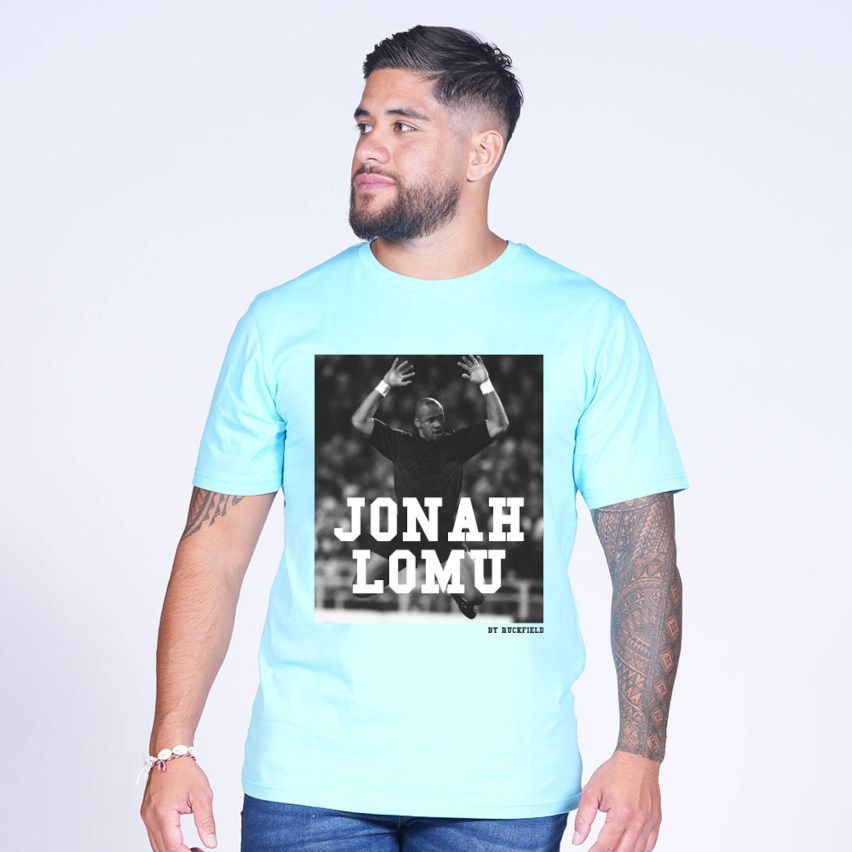 Camiseta de Rugby Serigrafiada Jonah Lomu Azul Cielo - Ruckfield