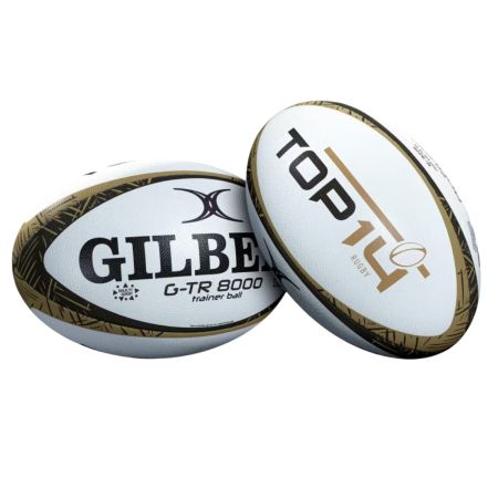Balón de rugby Gilbert G-TR8000 Top 14 talla 5 cuero sintético blanco azul