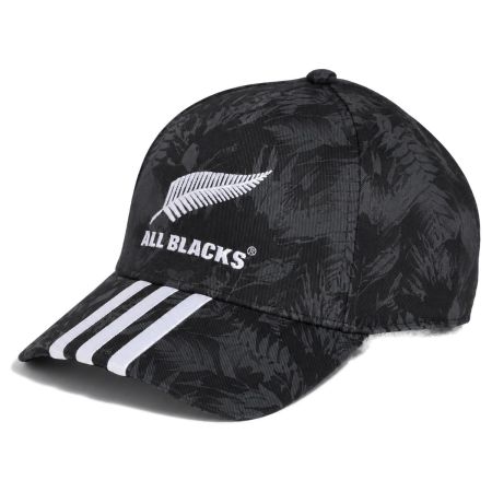 Gorra de rugby infantil All Blacks negra con bordado helecho plateado Adidas vista frontal