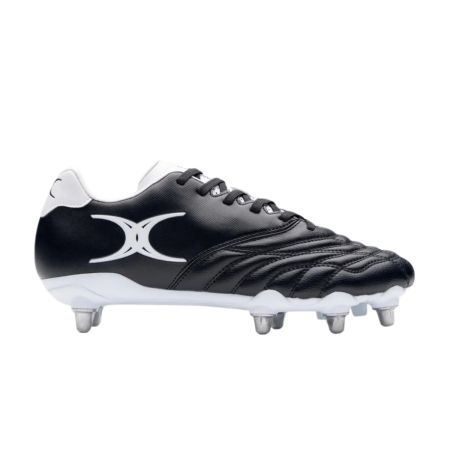 Bota de rugby Gilbert Sidestep Icon 8S vista lateral negro blanco