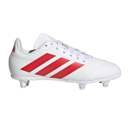 Bota de rugby Adidas RS-15 Junior SG blanca vista tres cuartos frontal