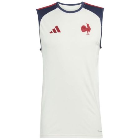 Camiseta rugby Adidas Francia FFR beige crema mujer vista frontal