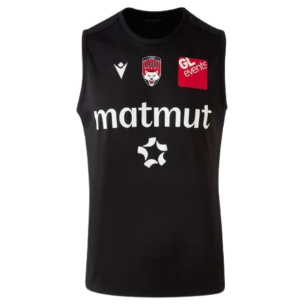 Camiseta de tirantes rugby negra LOU Macron vista frontal hombre