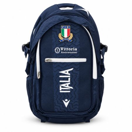 Mochila Shuttle Macron Italia 2026/27 azul marino vista frontal escudo FIR