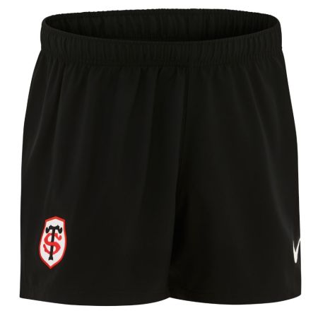 Detalle escudo bordado Stade Toulousain pantalón corto Nike stadium negro