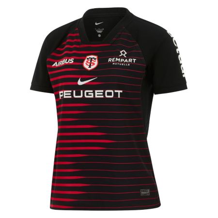 Camiseta rugby mujer Stade Toulousain Nike negra con rayas rojas vista frontal