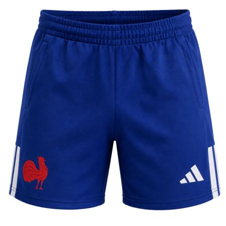 Short Travel XV Francia Adidas azul mujer 3 bandas gallo FFR bordado rugby