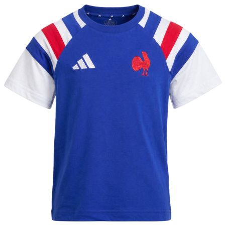 Camiseta rugby Francia Travel Adidas niño azul gallo bordado vista frontal