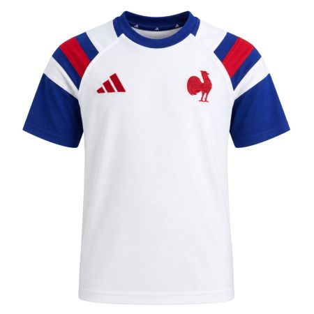 Camiseta rugby Francia niño Adidas blanca azul royal tricolor frente