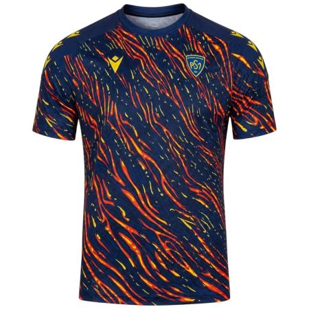 Camiseta previo partido ASM Clermont Macron azul marino naranja vista frontal
