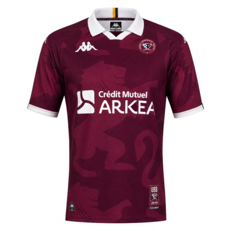 Camiseta rugby UBB local infantil 2026-2027 Kappa burdeos motivo león