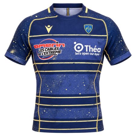 Camiseta rugby ASM Clermont Europa 2026 Authentic Macron amarillo azul frente