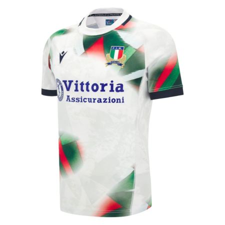 Camiseta exterior Italia Rugby 2026/27 Macron blanca detalles azules