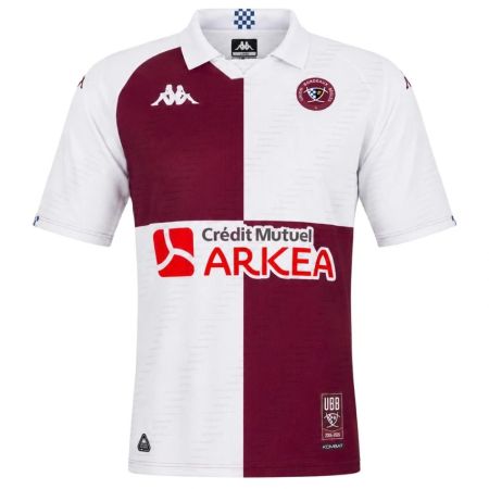 Camiseta rugby UBB exterior 2027 damero burdeos blanco Kappa vista frontal