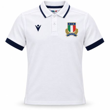 Camiseta rugby Italia exterior blanca algodón Macron 2026-2027 vista frontal