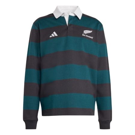 Polo Rugby Manga Larga All Blacks Rayado Verde y Negro - Adidas