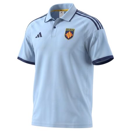Polo de rugby azul USAP Perpiñán algodón 2026-2027 Adidas vista frontal