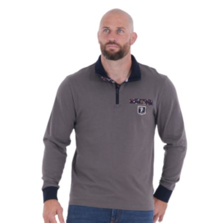 Polo de rugby con cuello de cremallera y mangas largas gris oscuro - Ruckfield