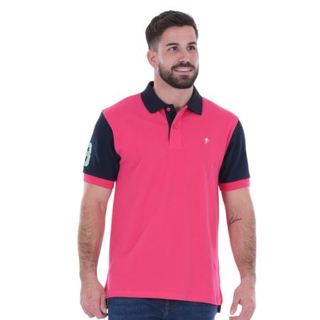 Polo Rugby Manches Courtes Bi-Colore fuchsia / bleu marine - Ruckfield