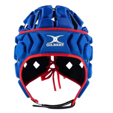 Casco rugby Gilbert Octane azul royal rojo vista frontal
