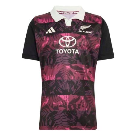 Camiseta rugby All Blacks Adidas maroon magenta detalle cuello piqué abotonado