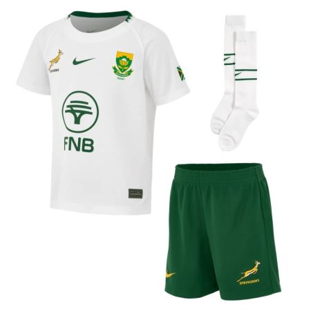 Conjunto rugby away Springboks niño Nike blanco camiseta pantalón corto calcetines