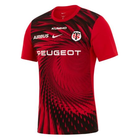 Camiseta prematch rugby Stade Toulousain Nike rojo negro patrón remolino