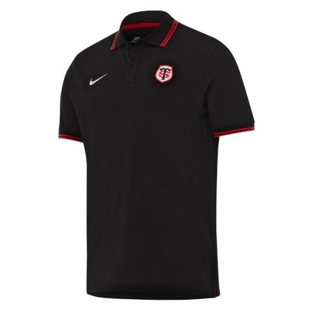 Polo piqué negro Stade Toulousain Nike cuello rayado rojo escudo bordado