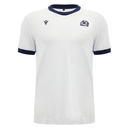 Camiseta rugby Escocia blanca Macron algodón corte atlético frente