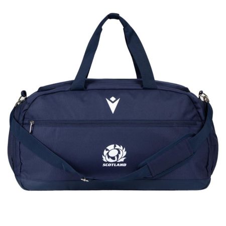 Bolsa duffle rugby Escocia Macron azul marino blanco cardo bordado frontal