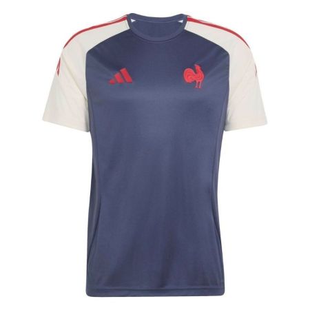 Camiseta rugby mujer Adidas FFR azul marino algodón logo bordado