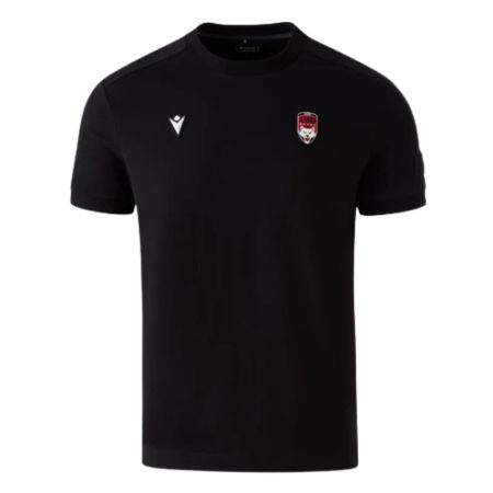 Camiseta negra LOU Rugby Macron Travel Only vista frontal