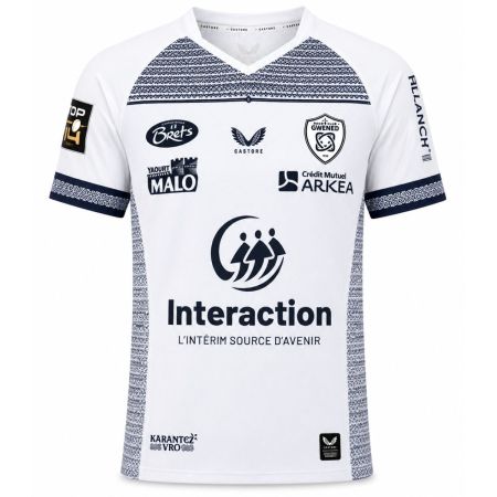 Camiseta de rugby infantil RC Vannes exterior blanco azul marino Castore 2026