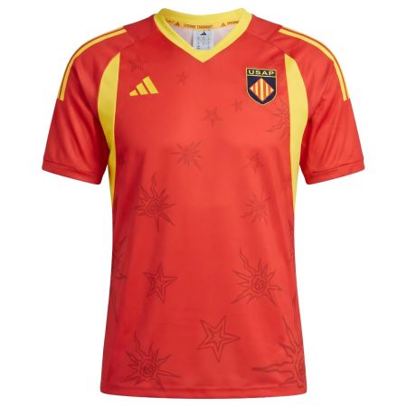Camiseta warm-up rugby USAP Perpignan 2026-2027 Adidas sangre y oro