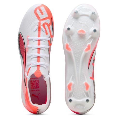Zapatillas de Rugby Ultra 5 Match MxSG Con Tacones Híbridos para Terrenos Blandos Blancas/Rojas - Puma