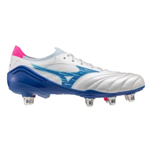 Botas de Rugby Morelia Neo IV B Elite SI Terreno Blando Blanco y Azul - Mizuno