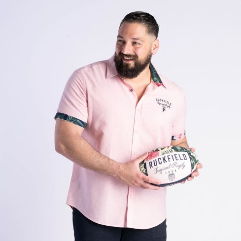 Camiseta Rugby Manga Corta Tropical Rosa - Ruckfield