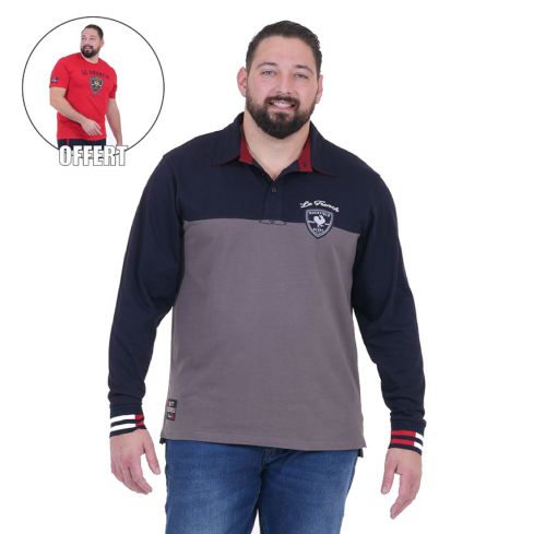 Polo de mangas largas French Rugby Club azul marino + 1 camiseta gratis - Ruckfield