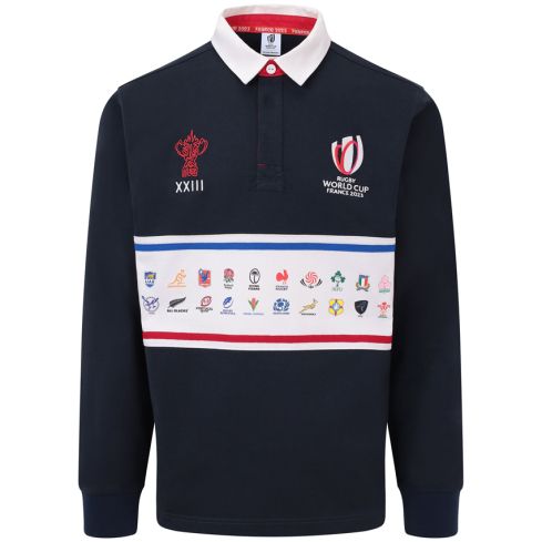 Polo Rugby Manches Longues 20 Nations Stripe Coupe du Monde France 2023 Bleu Marine - Sportfolio