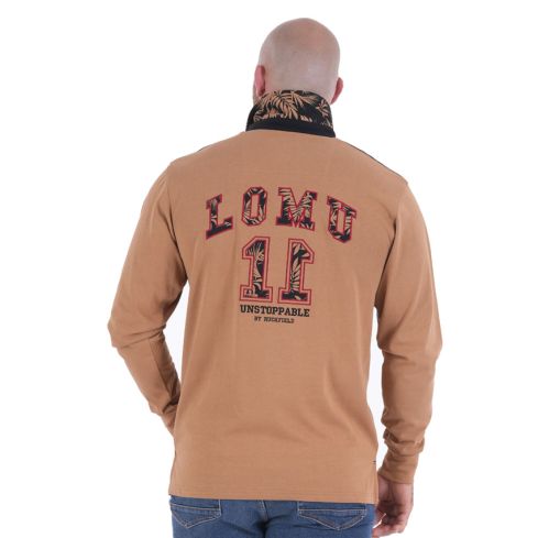 Polo Rugby de manga larga Jonah LOMU beige/negro - Ruckfield